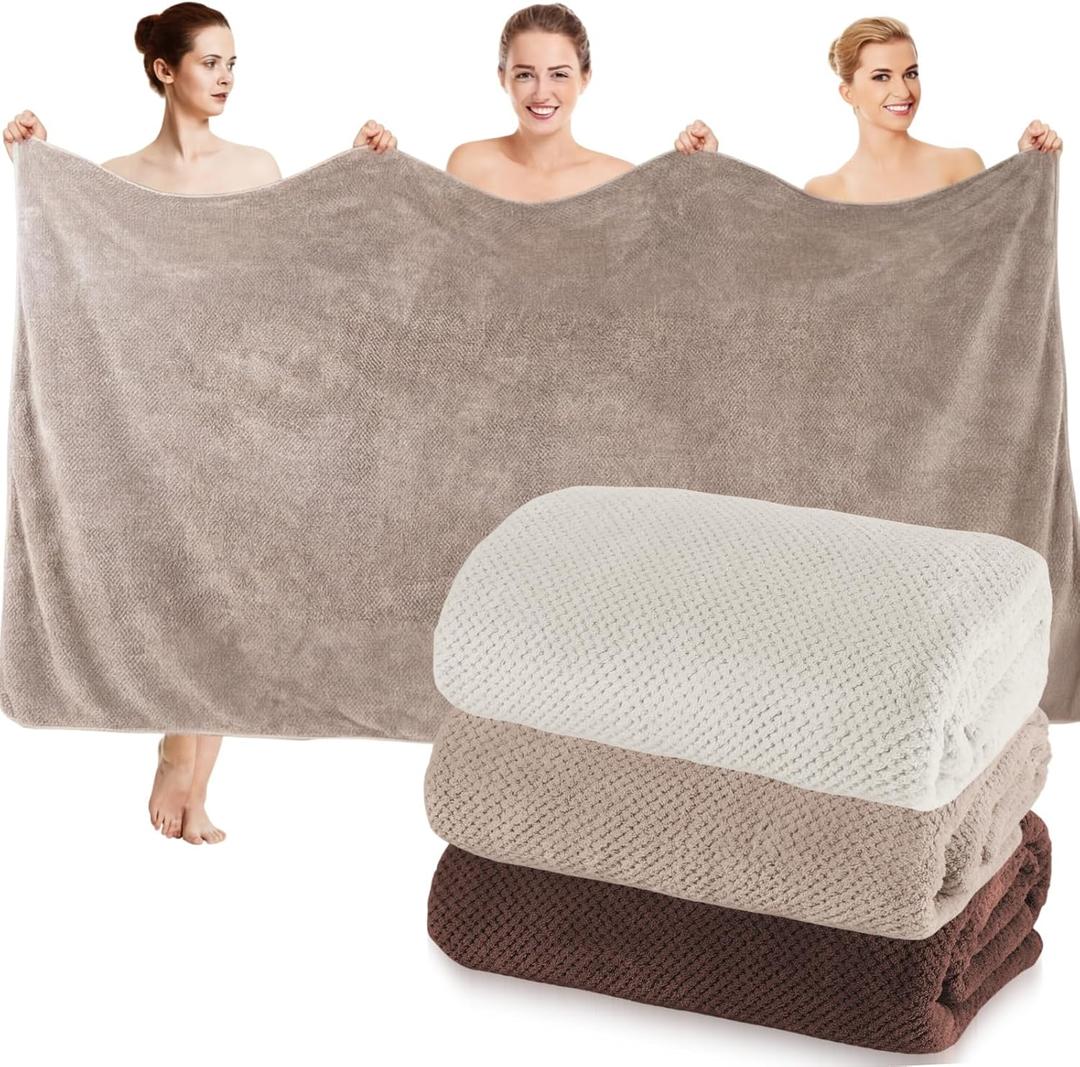 Moukeren 3 Pcs Oversized Bath Sheet Towel Set 40'' x 80'' for Adult Extra Large Jumbo Tan Bath Sheet Quick Dry Soft Absorbent Fluffy Microfiber Shower Towel for Body Yoga Spa(Brown Colors)