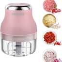 Vegetable Chopper, 100ML Electric Garlic Chopper, Rechargeable Mini Blender, Powerful Small Food Processor, Blender to Vegetable, Wireless Food Cutter for Ginger, Chili, Fruit, Meat, etcPink
