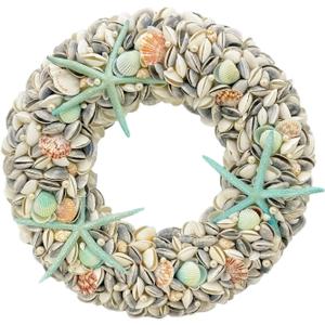 Natural Seashell Wreath w/Shells, Starfish, Pearls, Sea Snails - Spring & Summer Coastal Decor Beach House Indoor Door Wreath, 23in Blue/Aqua (23.6 inch)
