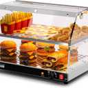 Commercial Food Warmer Display, Electric Countertop 2-Tier Food Warmer with LED Lighting, Dual 90 Openable Glass Doors Warmer Display Case for Pastry Buffet Restaurant (Stainless)