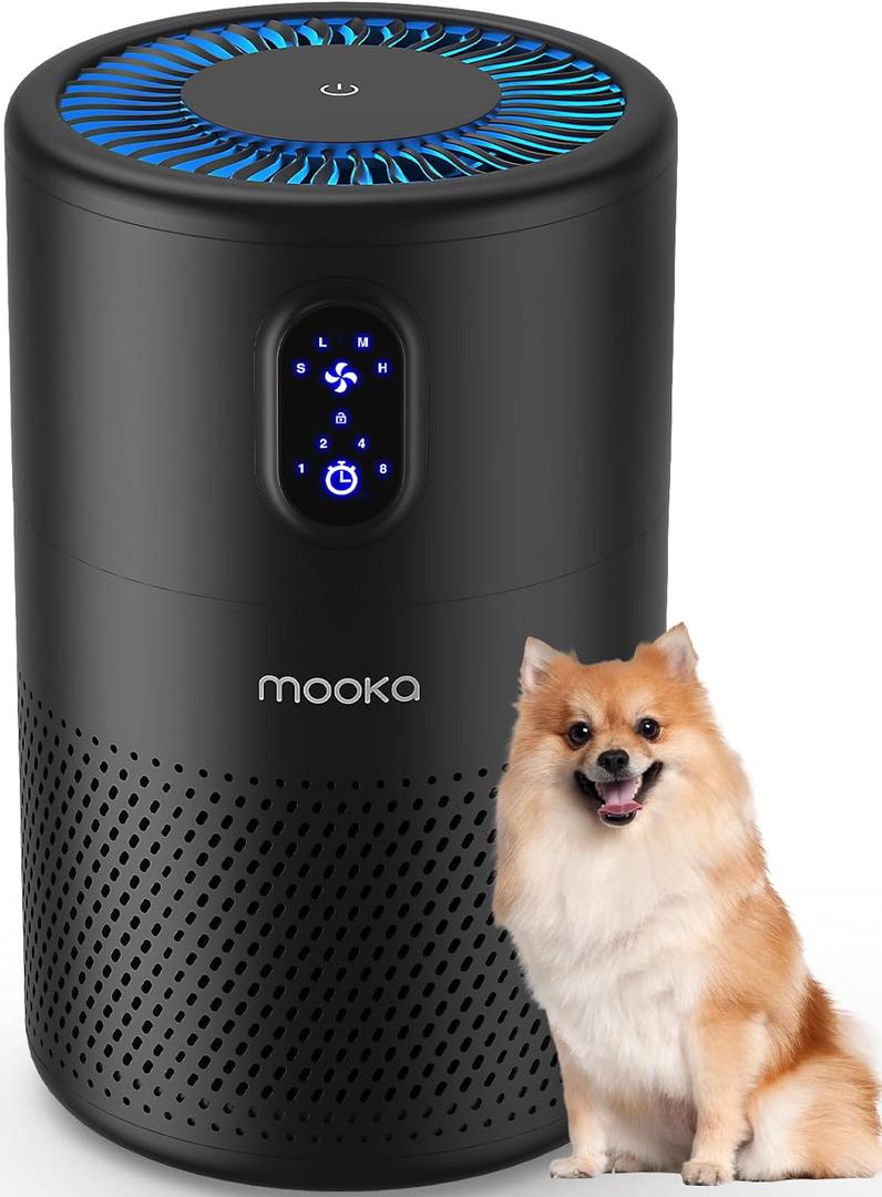 MOOKA Air Purifiers for Home Large Room up to 1076 ft, H13 True HEPA Air Filter Cleaner, Odor Eliminator, Remove Smoke Dust Pollen Pet Dander, Night Light(Black)