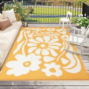 Wonnitar 6x9 Outdoor Rug Waterproof, Reversible Plastic Straw RV Rugs for Camping Outside, Large Portable RV Outdoor Mat Orange Abstract Flower Tent Rug for Camping Garden Picnic (Orange, 6'x9') (6' x 9' (Rectangular))