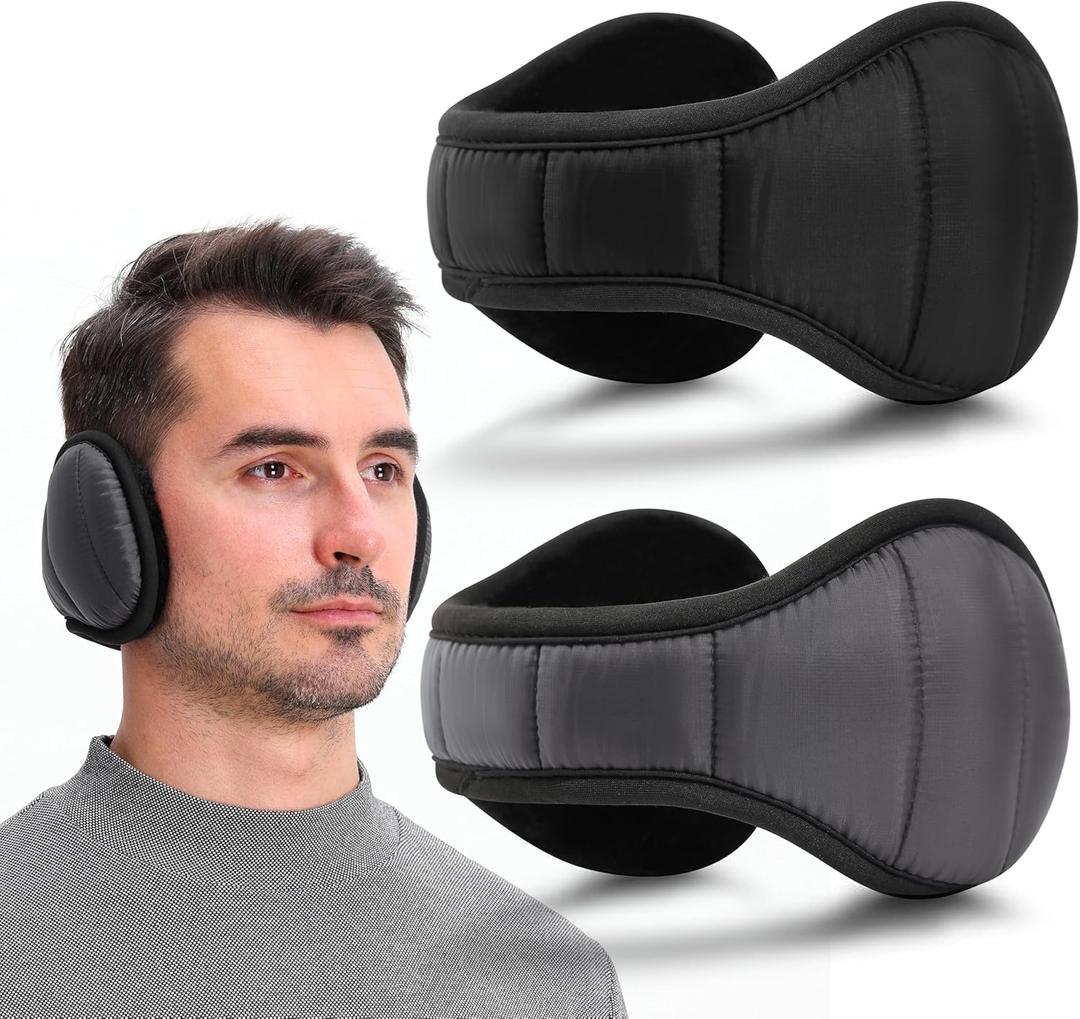 Eyegla Mens Winter Ear Muffs Foldable Cold Weather Earmuffs Fleece Warm Ear Warmers Behind The Head Ear Muffs