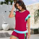 Women Shorts Sets 2-Piece Outfits Summer Casual Short Sleeve Beach Cruise Wear Lightweight Loungewear (Pink, S)