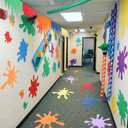 Frienda 18 Pcs Art Paint Party Decorations Painting Splatter Party Decor Colorful Paint Splatter Backdrop Table Skirts Painting Splatters Cutouts for Classroom Bulletin Board Birthday Craft Wall Decor