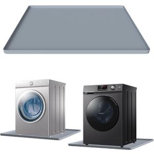 27''x27'' Washing Machine Drain Pan Silicone Mat with 0.78'' Raised Edges, Non-Slip Washer Drip Tray, Prevent Water Leakage and Floor Damage From Such as Washing Machines,Wine Cabinetgrey