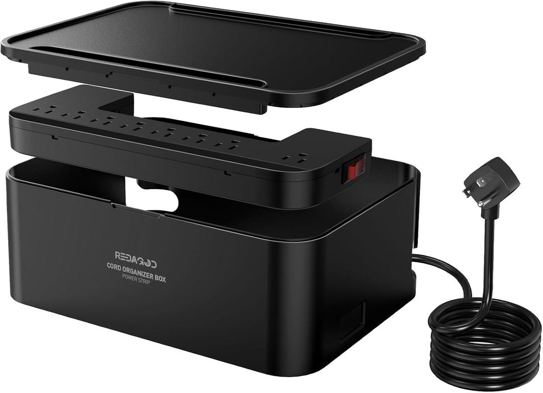 Power Strips with Cable Management Box,Redagod Surge Protector with 8 Outlets 3 USB Ports with Switch Control,6.6 ft Plug Extension Cord,Power Cord Organizer Charging Station for Dorm, Office, Home (Black)