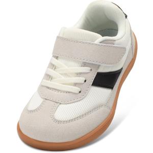 Toddler Shoes Zero Drop Minimalist Sneakers for Toddler/Little Kid Barefoot Slip on Tennis Shoes for Kids Boys Girls (White/Black)