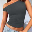 Trendy Queen Women's Off The Shoulder Tank Top, Sleeveless Stretchy Going Out Crop Top, Y2K Fashion T-Shirt for Summer (Gray, XS)