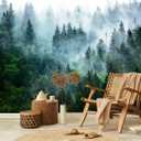 Misty Forest Wallpaper Peel and Stick Foggy Forest Self Adhesive Mural for Living Room Bedroom 157"x108"