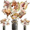 24Pcs Horse Centerpieces Sticks Table Decorations for Girl, Horse Themed Birthday Party Supplies, Racing Horse Western Cowgirl Pink Floral Centerpieces Table Toppers Home Decor