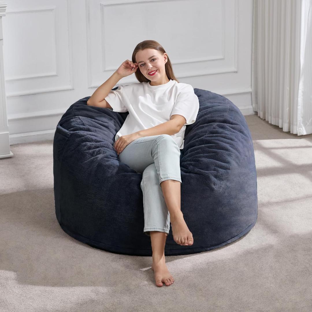 Hobestluk 3ft Bean Bag Chairs for Adults Large Beanbag Chair with Plush Faux Fur Cover Big Bean Bag Chair for Living Room Bedroom Dorm Office - Dark Grey (36 x 36 x 22)