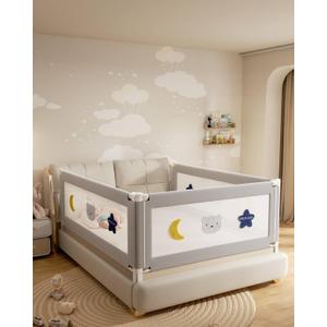 Baby Bed Rail Guard for Toddlers, Reinforced 60in Toddler Bed Rails for Queen Bed with Height Adjustable, Extral Tall Child Safety Side Railing Guards/Bedrail for Kids,Grey Star, 1 Side 54" Lx28 H