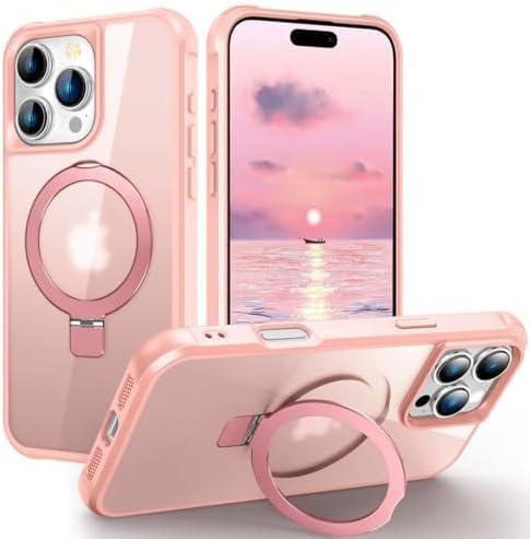 ZHOGTNEG for iPhone 16 Pro Case, Built-in Metal Stand and Ring Holder, Compatible with Magsafe, Military Grade Protection, Shockproof, Men's and Women's - Pink