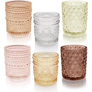 24 pcs Fall Votive Candle Holders, 6 Colors 3 Patterns Tealight Candle Holders for Wedding Table Centerpiece Birthday Party Decoration