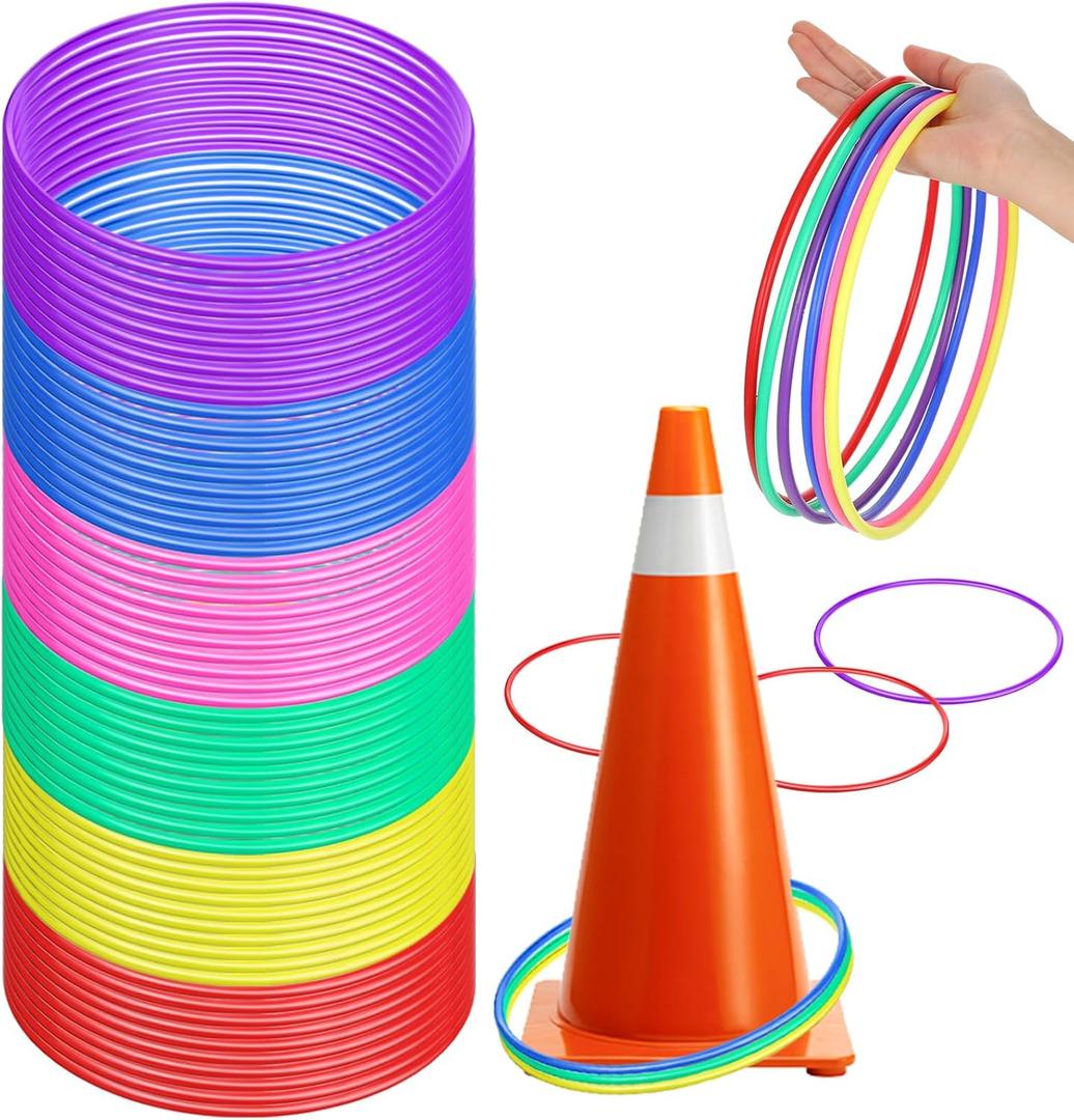 Wettarn 60 Pcs Large Plastic Ring Toss Multicolor Throwing Carnival Rings Speed and Agility Practice Games, Garden Backyard Lawn Outdoor Games(10 Inch,Bright Color)
