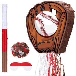 Baseball Piata with Blindfold Bat for Birthday Party Softball Paper Piata Sports Balls Confetti Baseball Party Supplies for Birthday Party Decorations 13.19 x 13.19 x 3 Inch(Cool)