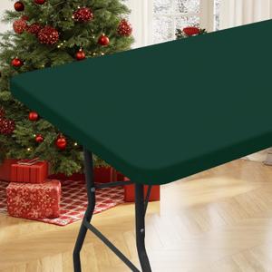 Spandex 8 Foot Rectangle Table Cloth, Elastic Fitted Tablecloths for Picnic, Stretch Washable Patio Table Cover for Outdoor, Camping, Banquet and Parties (Hunter Green, 30"x96")