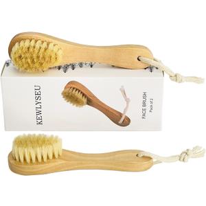 Natural Bristles Wooden Face Cleaning Brush Wood Handle Facial Cleanser Nose Scubber Exfoliating Facial Skin Care Pack of 2