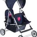 The New York Doll Collection First Twin Stroller - Cutest Heart Design Baby Strollers Great Toy Gift for Toddlers and Girls (Denim) Blue,pink
