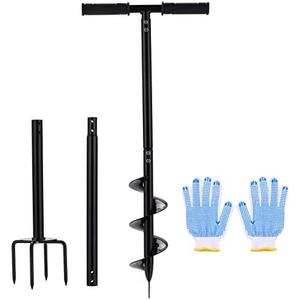2 in 1 Hand Drill Auger Post Hole Digger – 44.5 inch Manual Garden Spiral Drill Planter for Bulb, Flower, Seedlings, Bedding Plants, Fence Post Auger for Trees, Mailbox, Deep Cultivating.