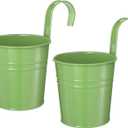 PATIKIL 4 Inch Hanging Flower Pots, 2Pcs Metal Iron Hanging Planters Flower Holder with Detachable Hook Drain Hole for Outdoor Indoor Garden Railing Fence Balcony, Light Green