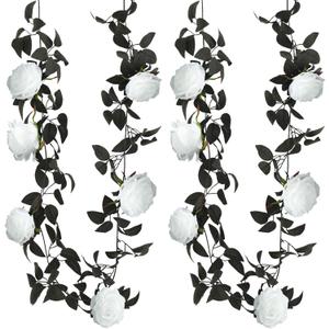 Felice Arts 2 Pack Artificial White Rose Flower Head Garland Each 6.7FT Fake Rose Vine Hanging Garland for Thanksgiving Day Door Stairs Table Centerpiece Arrangement Wall Decor