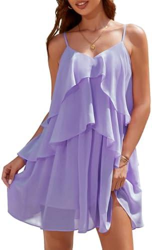 DRESSTELLS Women's Cocktail Ruffle Tiered Dresses, Formal Wedding Guest Graduation Party Mini Dress, Purple XL