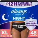 Always Discreet Overnight Adult Incontinence & Postpartum Bladder Leak Underwear for Women, Disposable, XL, 48 Count (3 Packs of 16)