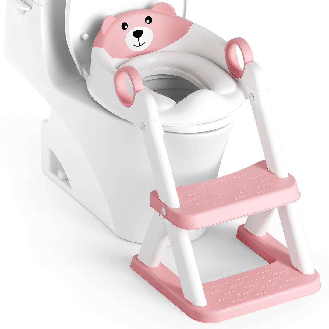 Potty Training Seat, Upgrade Toddler Toilet Seat for Kids Boys Girls, 2 in 1 Potty Training Toilet, Splash Guard Anti-Slip Pad Step Stool (Pink)