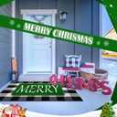 Geelin 2 Pcs Christmas Door Mat Outdoor Merry Christmas Front Door Mats Buffalo Checkered Rug (30'' x 18'' and 43'' x 27.5'') for Home Entrance Indoor Outdoor Decorative Coir Rugs (Green)