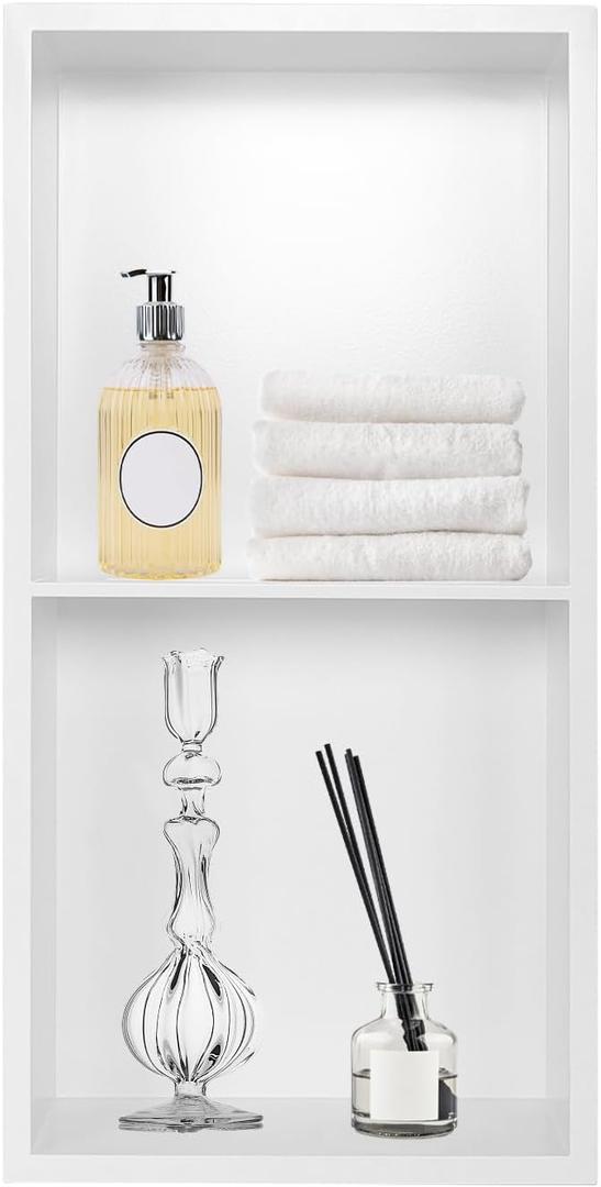 12" x 24" Double Shower Niches Ready for Tile, Square Corners Stainles Steel Shower Bathroom Shelves Wall-Inserted, Modern Recessed Shower Shelf-White