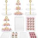Kootek Dessert Cupcake Stand, 10pcs Dessert Table Display Set, 3 Tiered Cup Cake Holder Tower Stand Riser& Cookie Serving Trays for Wedding, Tea Party, Birthday, Baby Shower (Gold & White)