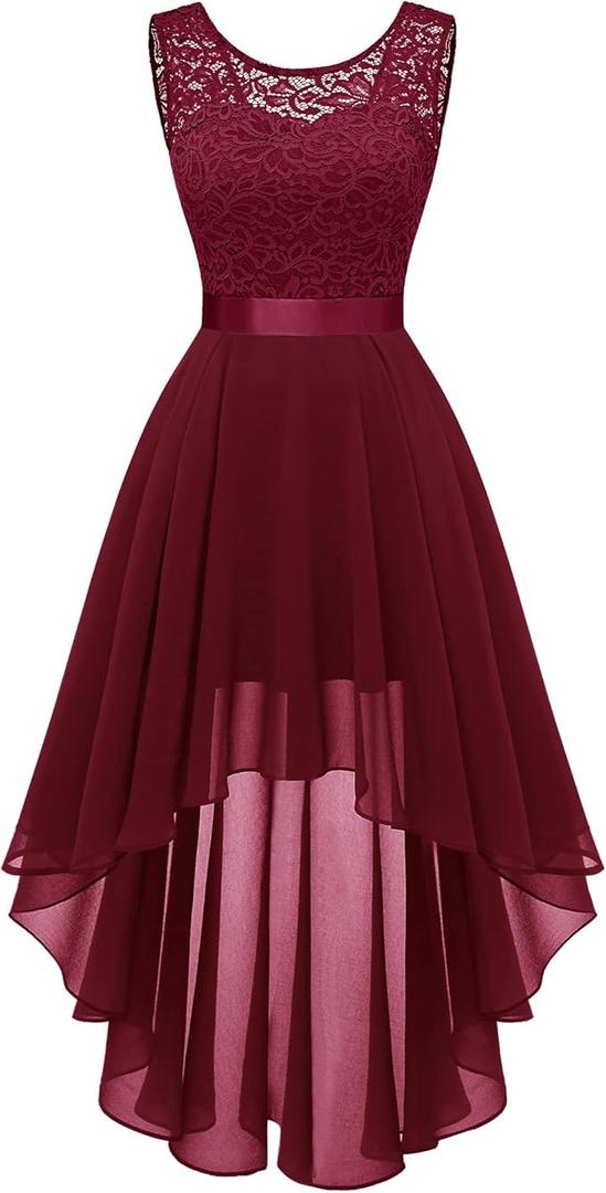 BeryLove Cocktail Prom Dresses 2025 Formal Wedding Guest Dresses Sleeveless Lace High Low Homecoming Dress (Medium)