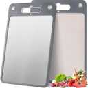 Cutting Board Double-Sided, 304 Stainless Steel Cutting Board for Kitchen, Food-Grade, Non-Slip, Stainless Steel & Wheat Straw PP, Easy to Clean, Large Chopping Board for Meat, Vegetables, and More