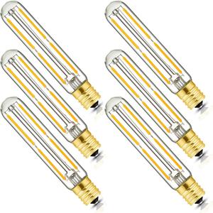 E17 T6.5 LED Tubular Filament Bulb,Dimmable 4W Led Tube Bulbs, 500lm, 2700K Warm White, 40 Watt Incandescent Bulb Equivalent, for Exit Sign Light, Refrigerator, Freezer, 6 Pack