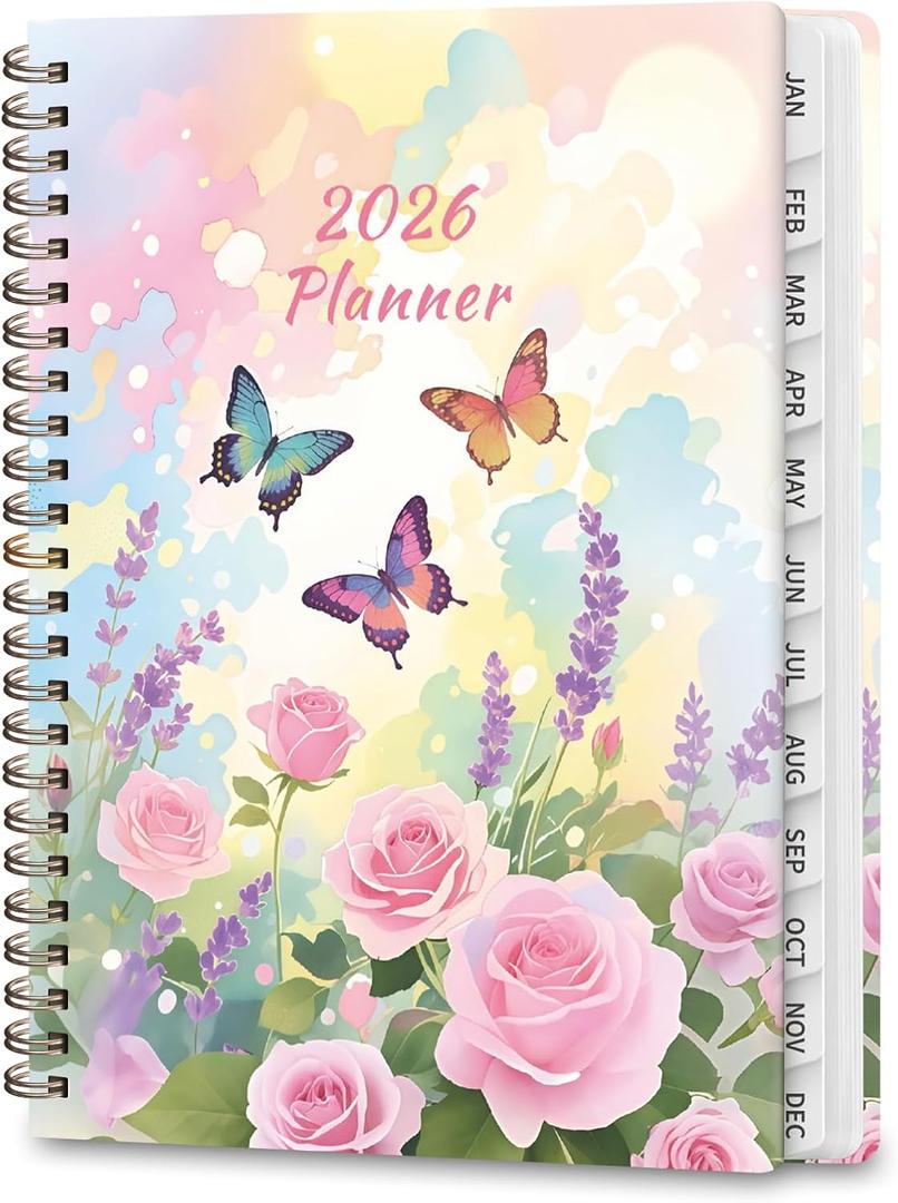 2026 Planner, Weekly and Monthly Calendar, Academic Planners, Jan 2026 - Dec 2026, Planning Agenda Notebook for Office School Supplies, Butterfly Flowers
