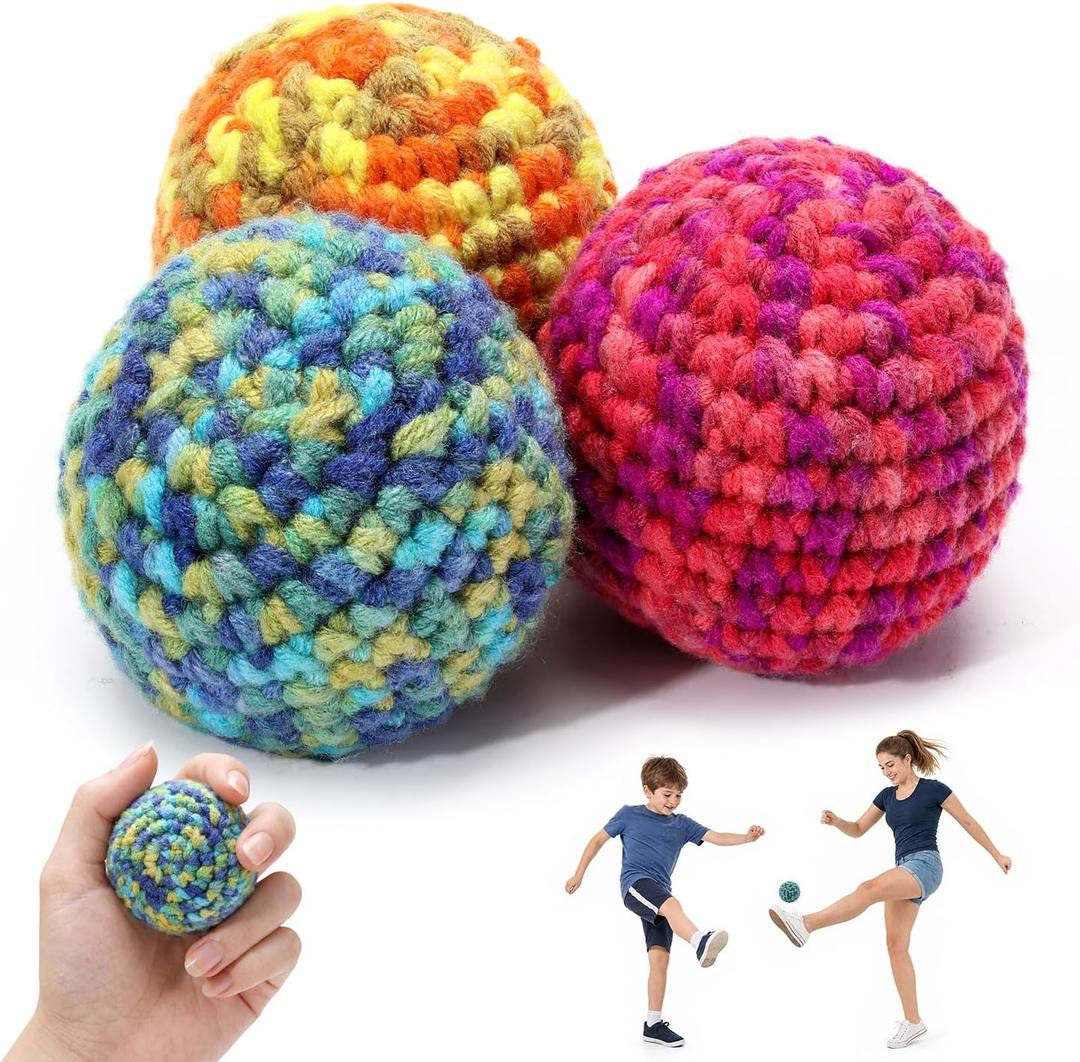 2 x 3 Pack Handmade Crochet Hacky Footbag, Colorful Woven Kick Sack Balls for Adults, Beginner Juggling Balls, Outdoor Party Game Beach Toys