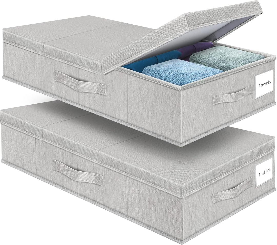 Supowin Underbed Storage Containers Bin with Lids, Large Under Bed Storage Organizer Box with Handle, Foldable Under the Storage Bags for Organizing Clothes, Shoes, Blankets, Pillows