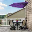 JEAREY 9ft Half Umbrella Outdoor Patio Umbrella Market Umbrellas with Crank, 1/2 Round Wall Umbrella 5 Sturdy Ribs UV Protection for Pool Garden Balcony Deck, Grape Purple