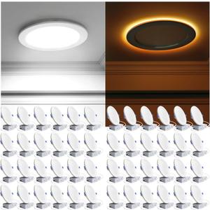 Ensenior 48 Pack 6 Inch LED Recessed Ceiling Light with Night Light, Dimmable, 2700K-5000K 5CCT, 1050LM 12W 120V, High Brightness Canless Wafer Downlight - ETL&FCC&IC