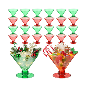 Yinkin 24 Pcs 5oz Plastic Martini Glasses Disposable Christmas Party Cups Clear Red and Green Plastic Cocktail Glasses Stemless Margarita Cups for Wine Cocktails Whiskey Yogurt Ice Cream Fruit