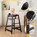 2 Pack Wooden High Chairs for Babies and Toddlers, Restaurant-Style Stackable High Chair with Commercial Grade Solid Wood for Dining Table & Kitchen, Easy to Clean Baby Booster Seat -Black