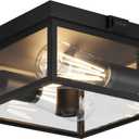 Outdoor Ceiling Light with Motion Sensor 12'', Flush Mount Porch Light, Exterior Light Fixture with Clear Glass, Dusk to Dawn 2-Light Fixture for Patio,Porch