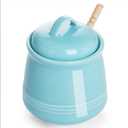 HAOTOP Ceramic Honey pot with Lid and Honey Dipper,Porcelain Honey Jar Easy to Clean and Dishwasher Safe,12oz (Blue)