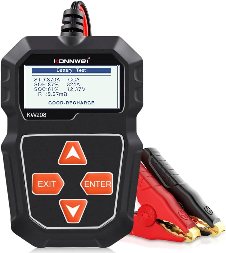 KONNWEI KW208 12V Car Battery Tester, 100-2000 CCA Load Tester Automotive Alternator Tester Digital Auto Battery Analyzer Charging Cranking System Tester for Truck Marine Motorcycle SUV Boat (KW208)