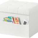 Storage Ottoman Foot Stool,Faux Teddy Tufted Foot Rest, Space Saver Chair with Storage,Ergonomic Stool for Bedroom/Living Room/Desk/Office (White, 17" D x 13" W x 13" H)