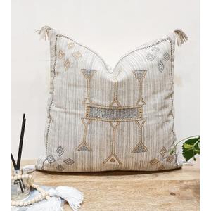 Eyda Homes Cotton Throw Pillow Cover Bohemian Farmhouse 20x20 Inches Square Decorative Soft Embroidered Cushion Cases for Sofa, Bedroom, Couch- Stone Grey