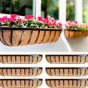 LaLaGreen Deck Railing Planter Boxes - 6 Pack, 36 Inch Long Window Flower Box Attach to House, Wall Planters for Outdoor Plants with Coco Liners English Horse Trough Fence Balcony Garden Porch Rail