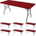 Fitted Tablecloth for 6 Foot Rectangle Tables-6 Pack Red Elastic Outdoor Picnic Table Cover-Spandex Stretch Christmas Table Cloths 6 ft for Camping Dining Room Patio Kitchen Banquet Party